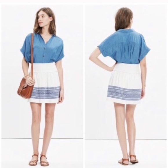Madewell skirt, white cotton blue embroidered - Picture 2 of 2